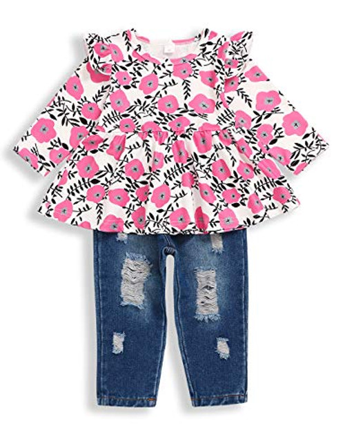 Girls Clothes Kids Toddler Girl Clothes Ruffle Long Sleeve Floral Tops Ripped Jeans Girl Denim Pants Autumn Winter Outfits Sets 1824 Months Girls Clothes Kids Toddler Girl Clothes Ruffle Long Sleeve Floral Tops Ripped Jeans Girl Denim Pants Autumn Winter Outfits Sets 1824 Months