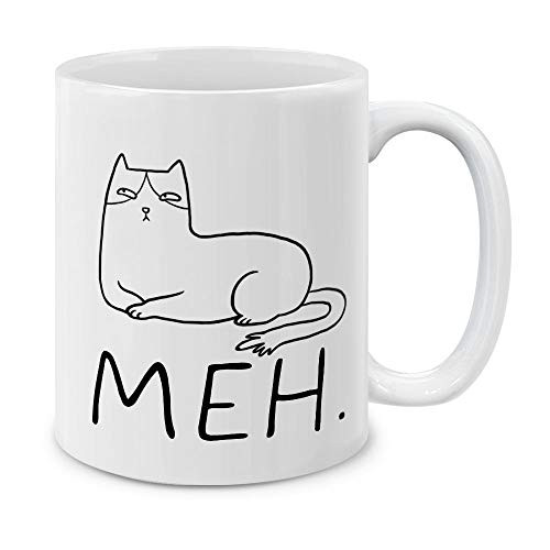 MUGBREW Funny Humor Satire Mugs Cat Meh Ceramic Coffee Mug Tea Cup 11 OZ