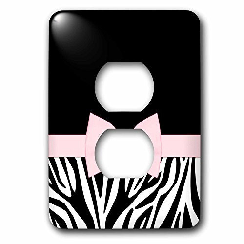 3dRose lsp_128501_6 Black And White Zebra With Pretty Pink Printed Bow 2 Plug Outlet Cover