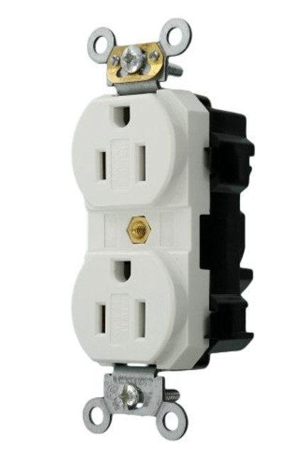 Leviton MT562-SW Lev-Lok Modular Wiring Device 15-Amp, 125-Volt, Narrow Body Duplex Receptacle, Fed Spec Commercial Grade, Tamper-Resistant, Self Grounding, White