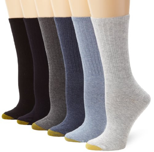 Gold Toe Women s Casual Ribbed Crew Socks 6 Pairs Flannel/chambray Shoe Size 69