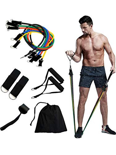 Resistance Bands Set Exercise Bands with Door Anchor Handles Waterproof Carry Bag Legs Ankle Straps for Resistance Training Physical Therapy Home Workouts