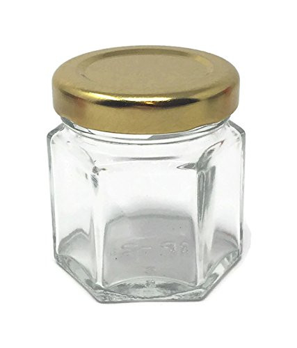 1.5 oz 45 ml Hexagon Glass Jars with Gold Metal Lids by Richards Packaging 24-pack