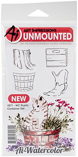 Art Impressions Watercolor Cling Rubber Stamp Rustic Container