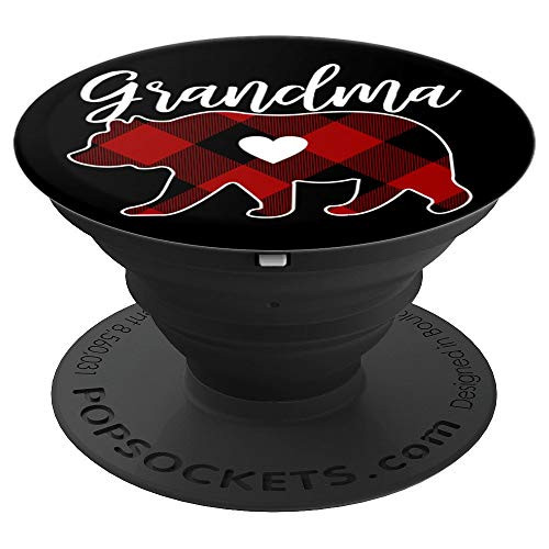 Grandma Bear Christmas Buffalo Plaid Red White  Black Gift PopSockets Grip and Stand for Phones and Tablets