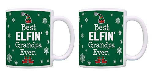 Grandpa Christmas Presents Best Elfin  Grandpa Ever Mug Set 2 Pack Gift Coffee Mugs Tea Cups Green