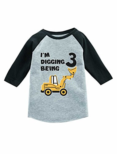 Tstars Construction Party 3rd Birthday Gift 3/4 Sleeve Baseball Jersey Toddler Shirt Dark Gray 4T