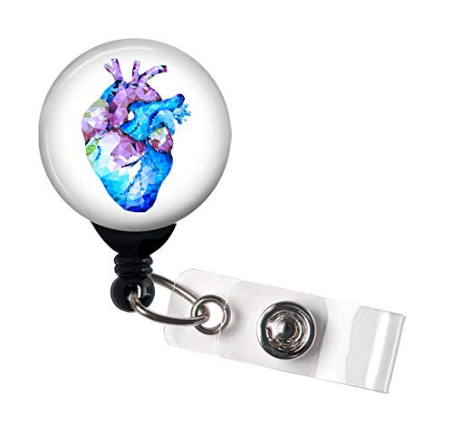 Retractable Badge Reel  Geometric Heart  Badge Holder Swivel Clip/Cardiology/Cardiologist/Nurse Badge