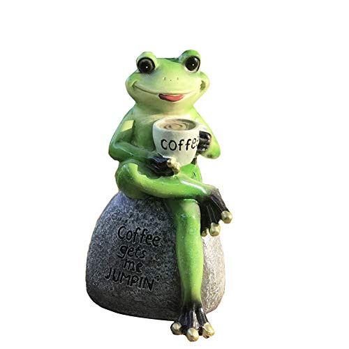 Creative Green Frog Sitting on Stone Statue Drinking Coffee Indoor Outdoor Garden Statue Decoration Collectible Frog Figurine Statue Model Sculpture 6  Frog On Stone
