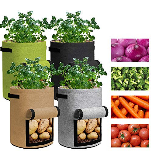 Grow Bags 10 Gallon 4 Pack Potato Grow Bags Two SidesVelcro Window Vegetable Grow Bags Double Layer Premium Breathable Nonwoven Cloth for Potato/Plant Container/Aeration Fabric Pots with Handles Grow Bags 10 Gallon 4 Pack Potato Grow Bags Two SidesVelcro Window Vegetable Grow Bags Double Layer Premium Breathable Nonwoven Cloth for Potato/Plant Container/Aeration Fabric Pots with Handles