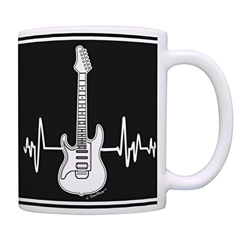 Music Lovers Gifts Electric Guitar Heartbeat Mug Music Teacher Mug Music Themed Gift for Women Music Related Gifts Rock Gifts for Men Gift Coffee Mug Tea Cup Black  White