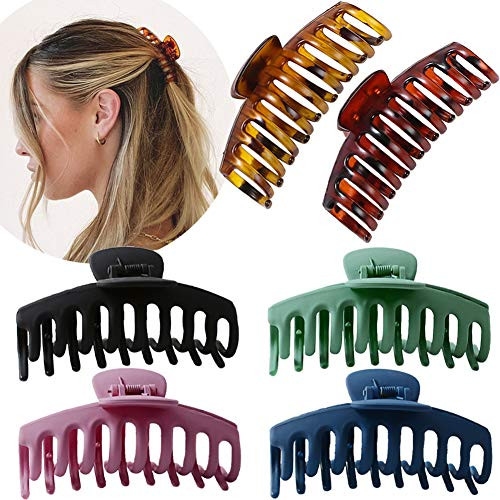 Large Hair Claw Clip for Women 4 3? Jumbo Hair Clips Strong Hold Hair Catch Barrette Jaw Clamp for Thick/Thin Hair Tortoise Barrettes Celluloid Big Fashion Hair Styling Accessories Girls 6 Packs