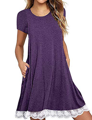 Halife Plus Size Sundresses for Women Casual Tshirt Dress for Women Short Sleeve Tunic Dress with Pockets PurpleXL