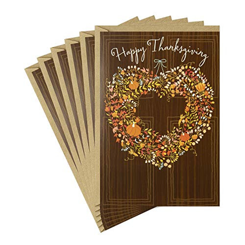 Hallmark Pack of Thanksgiving Cards Rustic Wreath 6 Cards with Envelopes