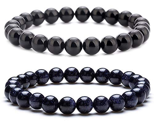 Hamoery Men Women 8mm Natural Stone Lava Rock Diffuser Bracelet Elastic Yoga Agate Beads Bracelet BangleSet 4