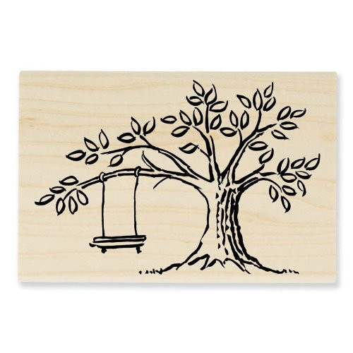 STAMPENDOUS P121 Wood Handle Rubber Stamp, Tree Swing