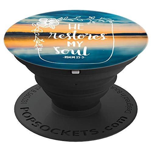 He Restores My Soul Psalm 23 Bible Line Art On Sunset Lake PopSockets Grip and Stand for Phones and Tablets He Restores My Soul Psalm 23 Bible Line Art On Sunset Lake PopSockets Grip and Stand for Phones and Tablets