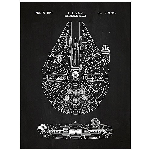 Inked and Screened Sci-Fi & Fantasy Star Wars Millennium Falcon 1979 Design Art Poster Silk Screen Print, Chalkboard, White Ink