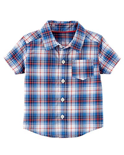 Carter s Boys Plaid Poplin ButtonFront Shirt Blue 12 Months