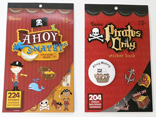 2 Pirate Sticker Books with Ahoy Matey Button 2 Pirate Sticker Books with Ahoy Matey Button
