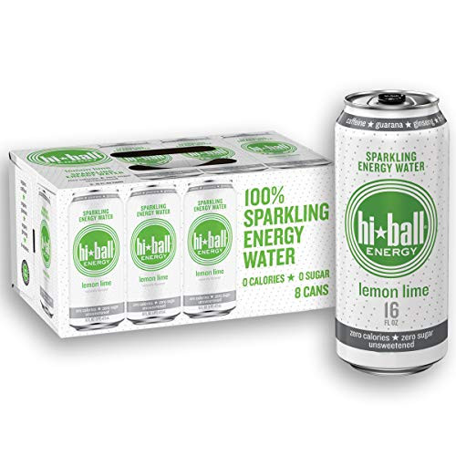 Hiball Energy Lemon Lime Sparkling Energy Water Zero Sugar and Zero Calorie Energy Drink 16 Fluid Ounce Cans Pack of 8