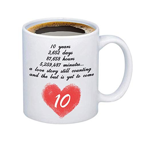 HOLLP Anniversary Coffee Mugs Wedding 10 Years Anniversary Mug Couple Lovers Coffee Cups Anniversary Mug for Boyfriend Husband 10 Years