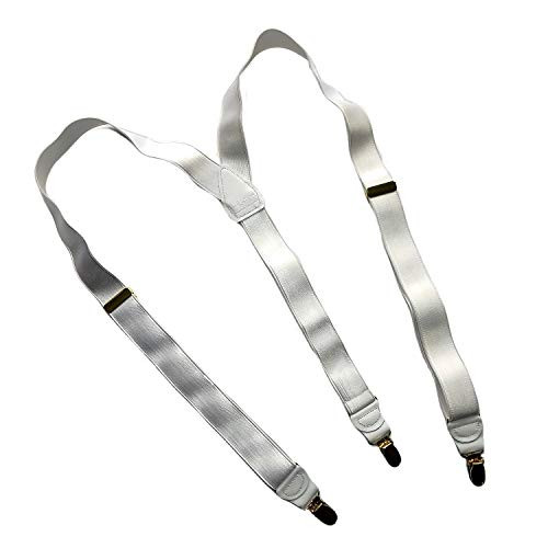 HoldUp Brand Formal 1  wide White Nights Satin Finish Yback Suspenders gold tone noslip patented clips