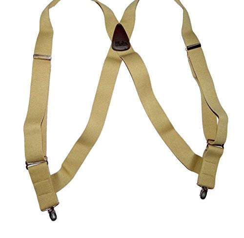 Holdup Brand Tan Hipclip Series side clip Suspenders with Patented Noslip Silver Clips