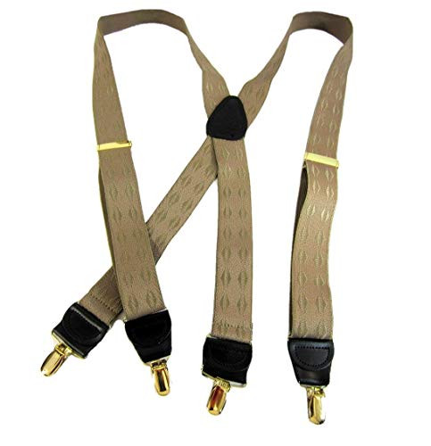 Holdup Brand Tan Jacquard weave Elddis diamond pattern Xback Suspenders with Noslip Goldtone Clips