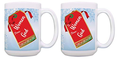 Holiday Mugs To Women From God Gift Tag Funny Cup Set 2 Pack Gift 15oz Coffee Mugs Tea Cups Multi