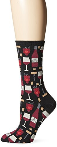 Hot Sox Women s Food and Drink Novelty Casual Crew Socks Wine Black Shoe Size 410