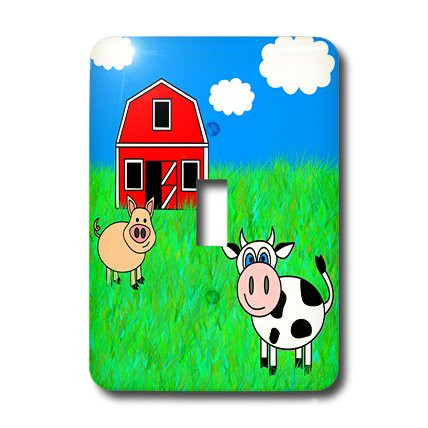 3dRose lsp_6344_1"On the Farm  Cow, Pig and Barn" Single Toggle Switch Multicolor