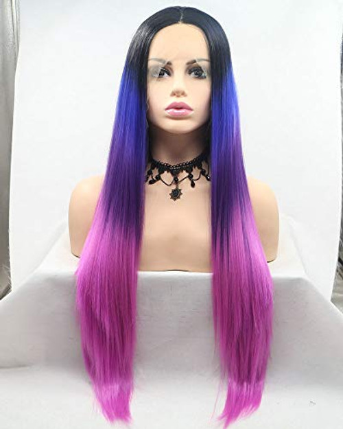 Silky Straight Natural Hairline Synthetic Lace Front Wigs For Drag Queen Women s Cosplay Party Hairstyle Black To Sapphire blue/Violet/Rose Red Mermaid Colorful Long Hair Wedding Wigs Free Cap 24 Silky Straight Natural Hairline Synthetic Lace Front Wigs For Drag Queen Women s Cosplay Party Hairstyle Black To Sapphire blue/Violet/Rose Red Mermaid Colorful Long Hair Wedding Wigs Free Cap 24