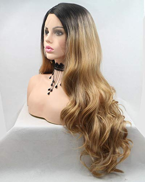 Brown Blonde Wigs Natural Hairline Synthetic Drag Queen Wig Long Wavy Hair Female Cosplay Party Handmade Lace Front Wigs For Women Girls Makeup 22 Brown Blonde Wigs Natural Hairline Synthetic Drag Queen Wig Long Wavy Hair Female Cosplay Party Handmade Lace Front Wigs For Women Girls Makeup 22