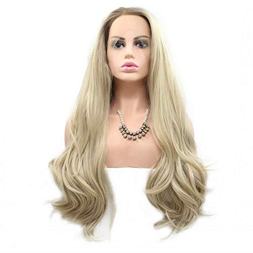 Natural Hairline Synthetic Lace Front Wigs for Women Brown Roots Ombre Blonde Handmade Lace Hair to Drag Queen Female Makeup Holiday Festival Wigs 24 Natural Hairline Synthetic Lace Front Wigs for Women Brown Roots Ombre Blonde Handmade Lace Hair to Drag Queen Female Makeup Holiday Festival Wigs 24