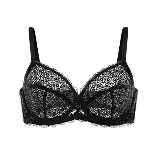 HSIA Minimizer Underwire Lace Bra Unpadded Full Coverage Comfort Plus Size Bra Unlined Full Coverage Everyday Bra 34C42DDD Black