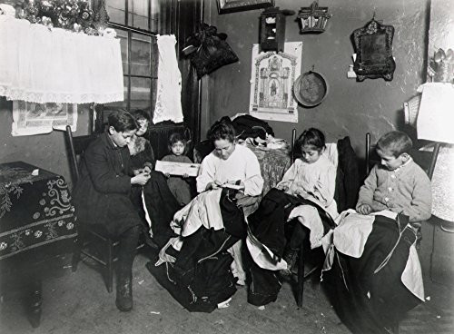 Immigrants Piecework Nan Italian Immigrant Family Doing Garment Piecework In Their New York City Tenement Home Photograph C1905 Poster Print by 18 x 24