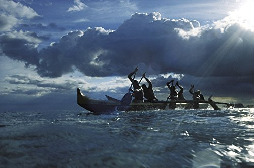 Posterazzi Hawaii Ourigger Canoe Paddlers At Sunset Rays Of Light Break Through Dramatic Sky Poster Print (17 x 11)