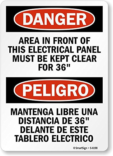 SmartSign Area In Front Of Electrical Panel Must Be Kept Clear For 36 Inches Bilingual Label  5  x 7  Laminated Vinyl