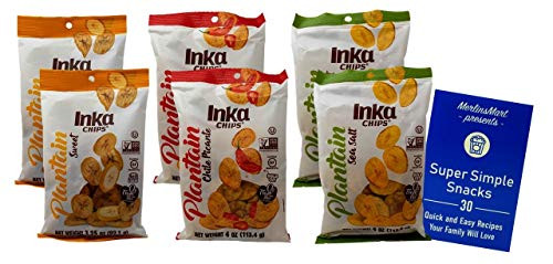 Inka Chips Plantain Chips  Gluten Free  3 Flavor 6 Bag Variety 2 each Sweet Chili Picante Original Sea Salt 3 254 Ounces Plus Recipe Booklet Bundle