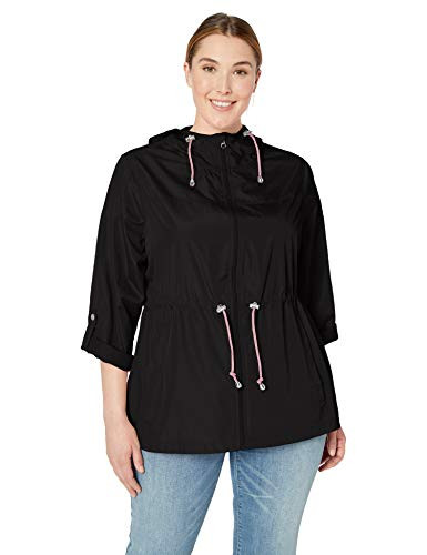 INTL d e t a i l s Women s Plus Size Packable Anorak Jacket Black 19 1X