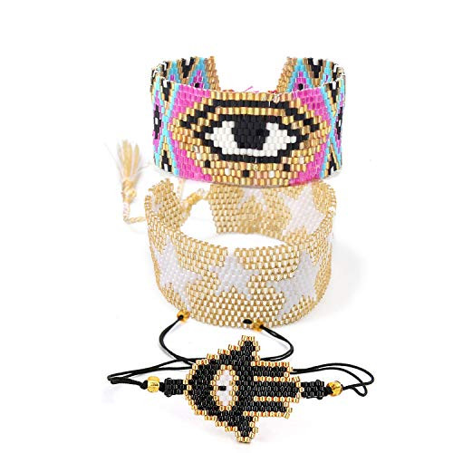 BALIBALI Miyuki Seed Beads Bracelet Evil Eye Star Lips Bracelet Cuff Women Bangle Hot Summer Charms Loom Woven Jewelry PinkGoldBlack