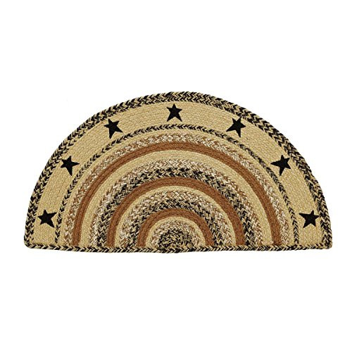 VHC Brands Classic Country Primitive Flooring - Kettle Grove Tan Stenciled Stars Half Circle Jute Rug VHC Brands Classic Country Primitive Flooring - Kettle Grove Tan Stenciled Stars Half Circle Jute Rug