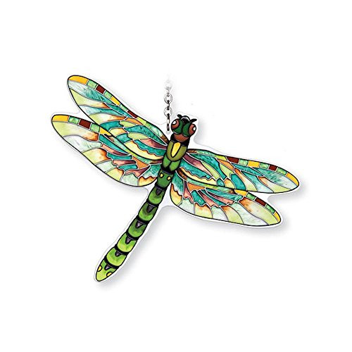 Amia HandPainted Glass Dragonfly Suncatcher  Green Flame Skimmer