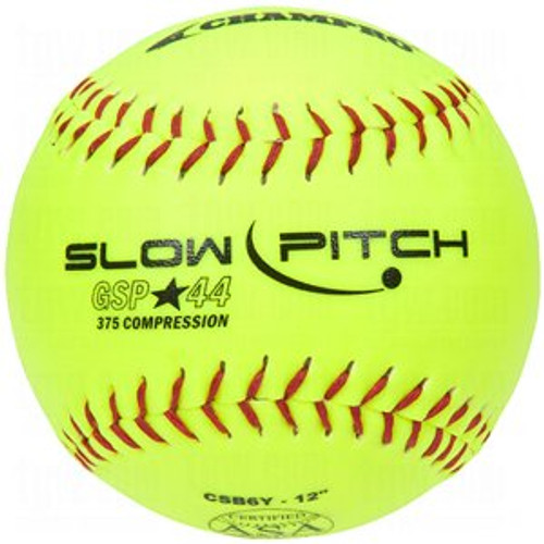 SChampro Game ASA Slow Pitch Softball, Poly Synthetic Cover, Red Stiches (Optic Yellow, 11-Inch)