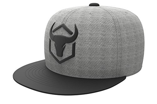 Iron Bull Strength Snapback  Adjustable Hat  Flat Bill Baseball Cap Snap Hats Heather Gray/Black