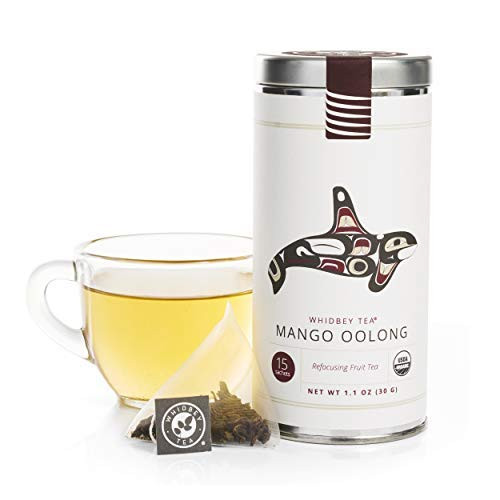 Whidbey  Mango Oolong Tea Bags  Premium Certified Organic  Mild Caffeine Artisan Tisane Refreshing All Natural Fruit Flavored Pyramid Herbal Tea Bag 15 Count Sachets