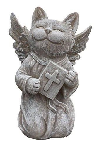 Cat Angel Memorial Statue  Garden Marker - Praying Cat Angel - Devotional Pet Remembrance Stone - for Indoor or Outdoor Use - from Clovers Garden
