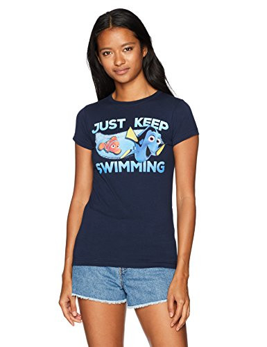 Disney Women s Finding Dory Just Keep Swimming Graphic Crew TShirt Navy M