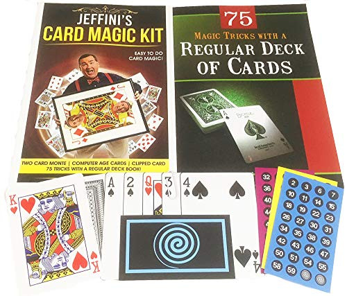 Jeffini Magic Jeffini s Card Magic KIT  Two Card Monte Trick Computer Age Cards Trick Clipped Card Trick Plus 75 Tricks with a Regular Deck Book